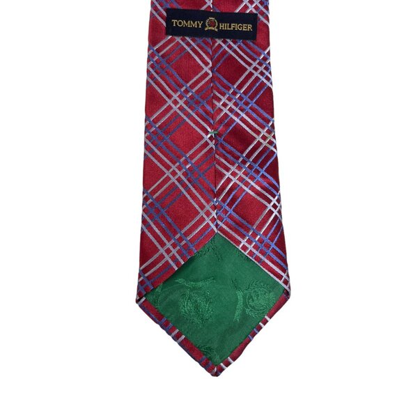 Tommy Hilfiger 100% Silk Tie Mens Red Blue Made in USA Adjustable Neckwear - Picture 5 of 8